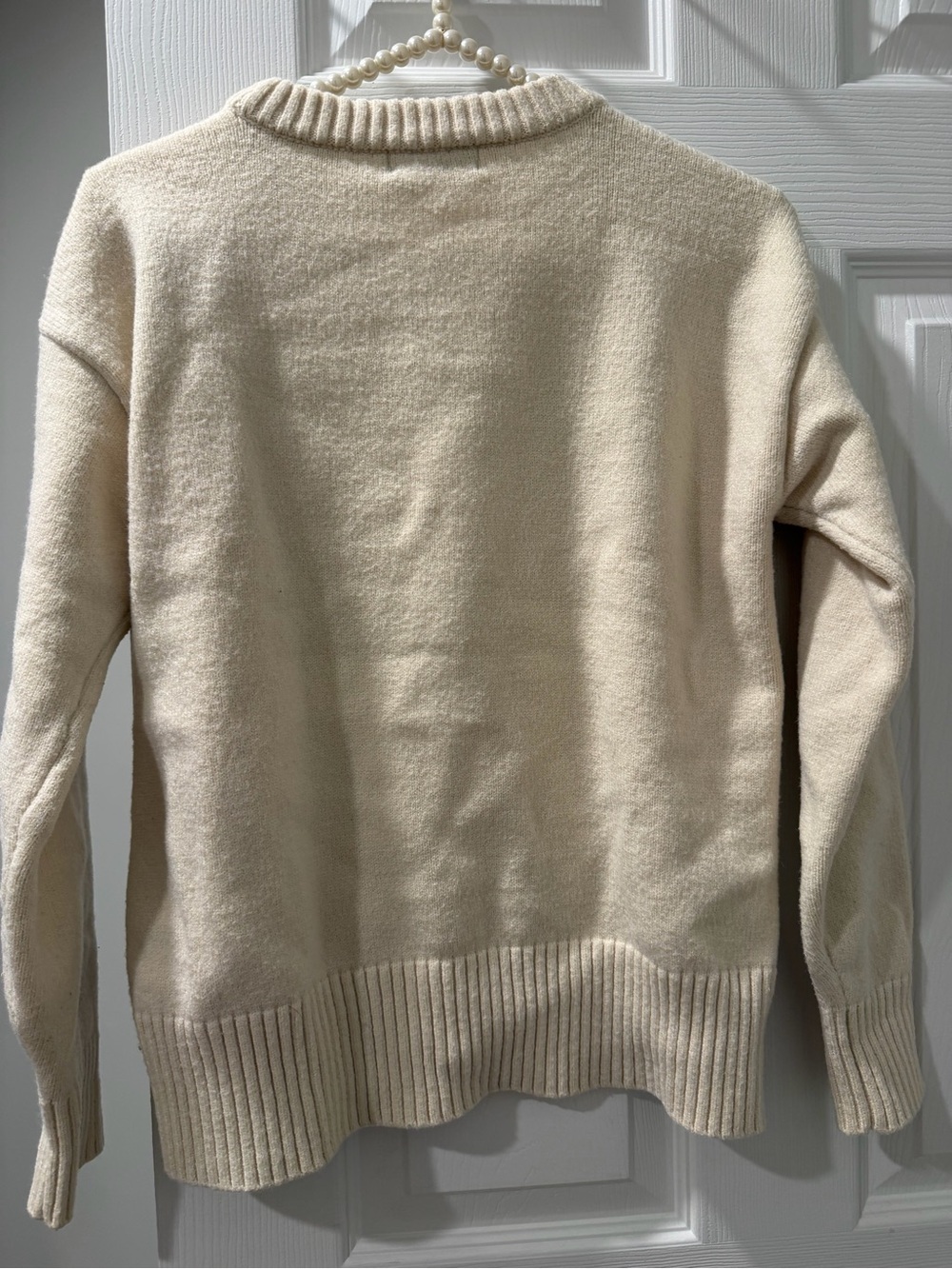 Karl Lagerfeld Cream Crewneck Sweater with Beaded Eiffel Motif - Picture 5 of 6